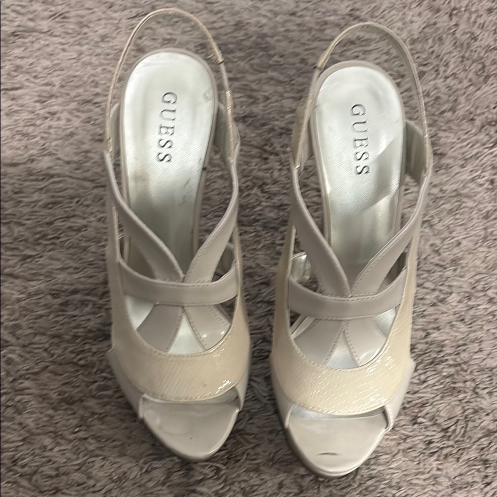 GUESS Women's Cream Peep-Toe Heels